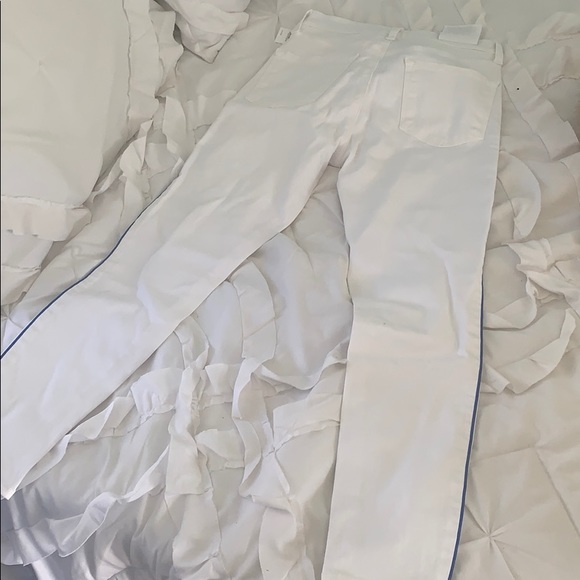 White crop jeans with blue stripe down sides - Picture 3 of 3